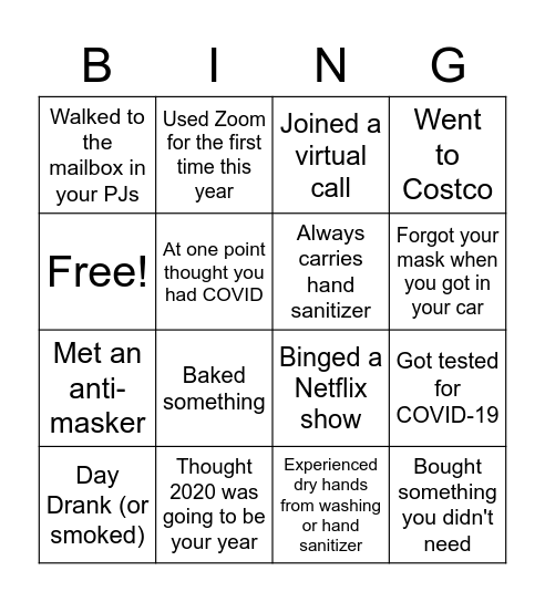 2020 Bingo Card Bingo Card