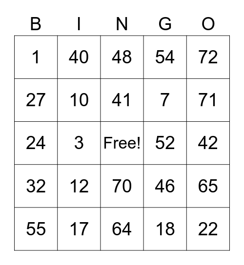 #9 Bingo Card