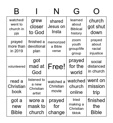 2020 Christian Bingo Card