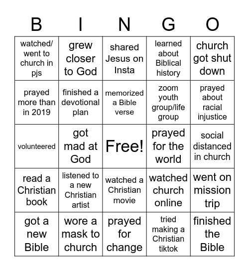 2020 Christian Bingo Card