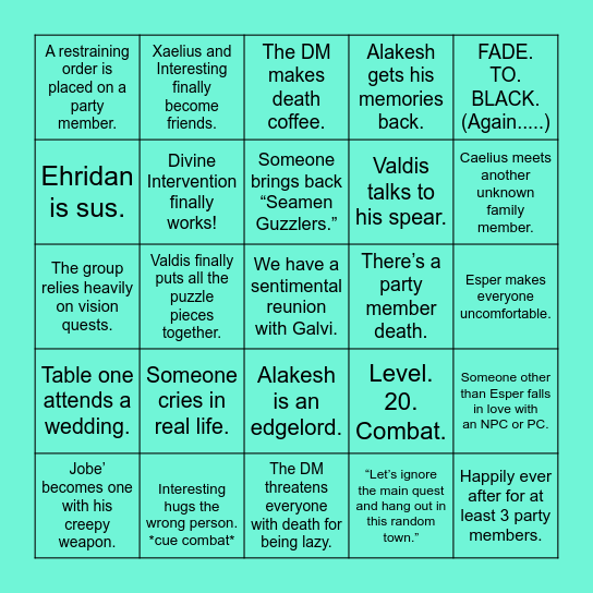 Table 1 Bingo (2021) Bingo Card