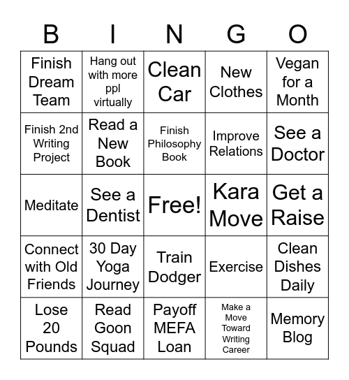 2021 Bingo Card