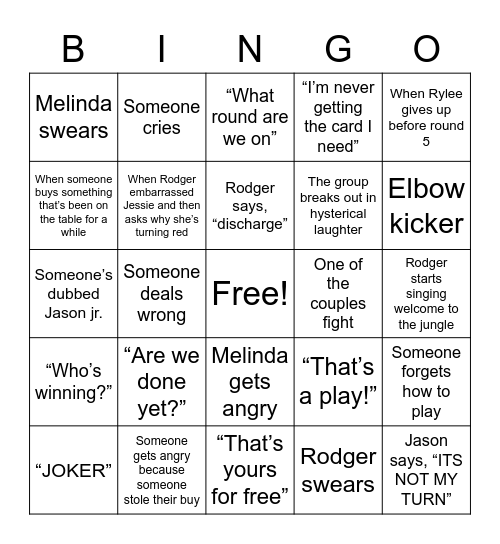 Card night bingo Card