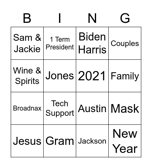 A Broadnax Happy New Year 2021 Bingo Card