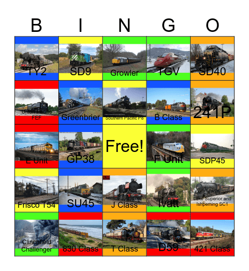 Railway Lines in the 48 States, Europe and Australia Bingo Card