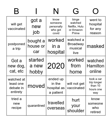 Good Bye 2020 Bingo Card