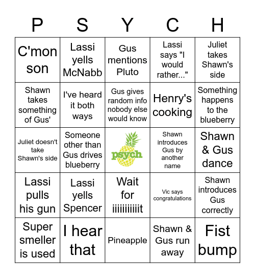 PSYCH! Bingo Card