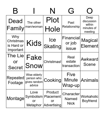 Christmas Hallmark Movie Bingo Card