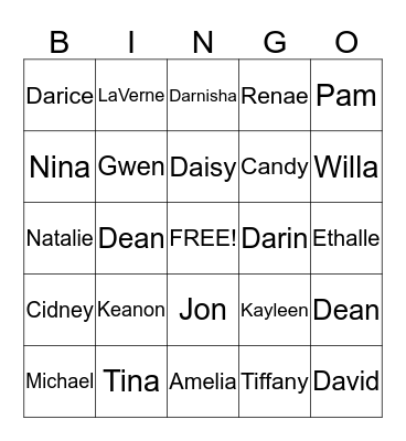 Name Bingo Card