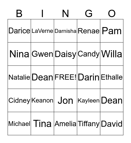Name Bingo Card
