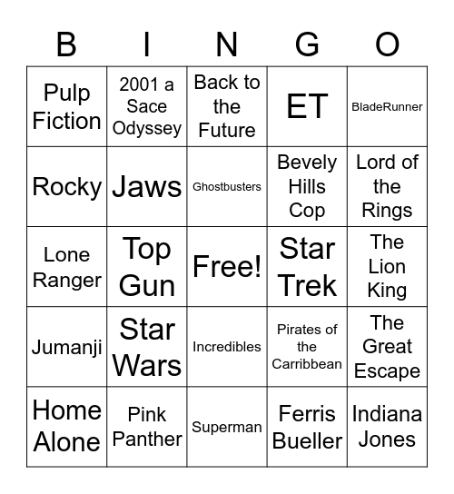 Movie Bingo Card