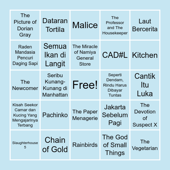 Buku Yang Dibaca Tahun 2020 Bingo Card