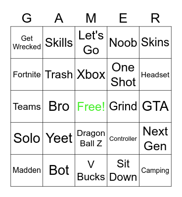 Gamer Bingo Card