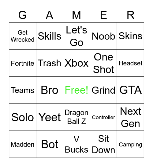 Gamer Bingo Card