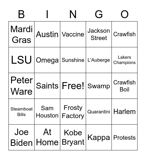 Ware Family Bingo NYE 2021 Bingo Card