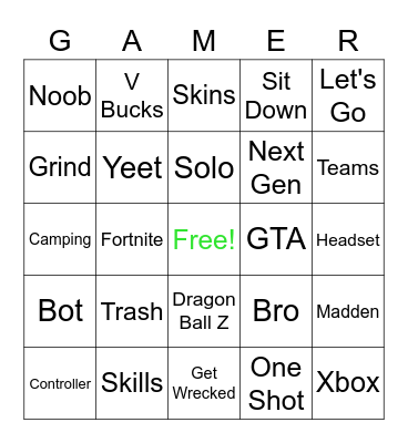 Gamer Bingo Card