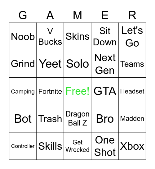 Gamer Bingo Card