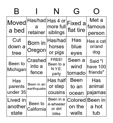 Facts About You Bingo Card