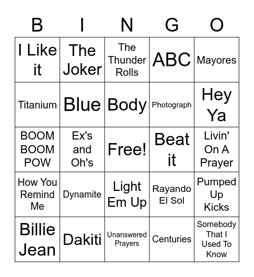 New Year Music Bingo Card