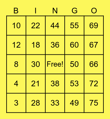 Catiis Family Bingo Card