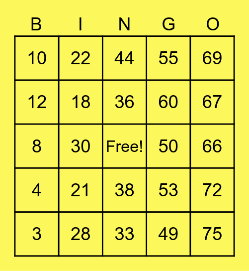 Catiis Family Bingo Card