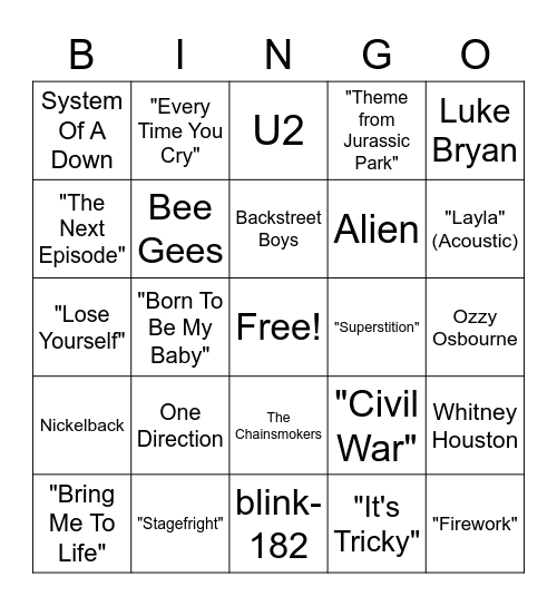 Music Bingo 2 Bingo Card