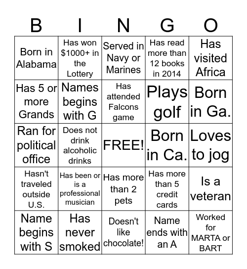 HUMAN BINGO Card