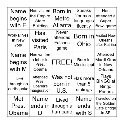 HUMAN BINGO  Bingo Card