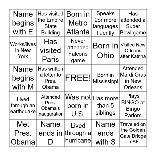 HUMAN BINGO  Bingo Card