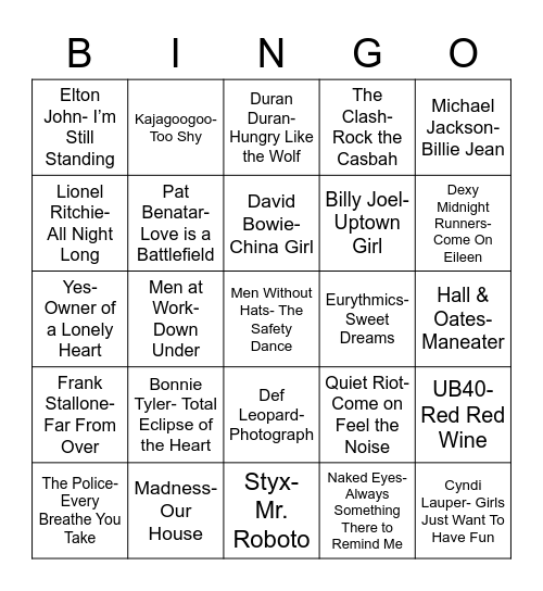 Total-Quiz.com Presents: Radio Bingo Class of 1983 Bingo Card