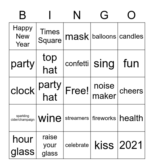 New Year's Eve Bingo Card