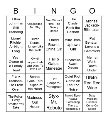 Total-Quiz.com Presents: Radio Bingo Class of 1983 Bingo Card