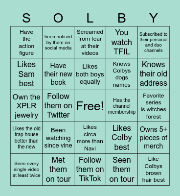 Sam and Colby Bingo Card