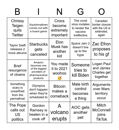 2021 Bingo Card