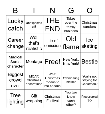 Cheesy Hallmark Christmas Movie Bingo Card