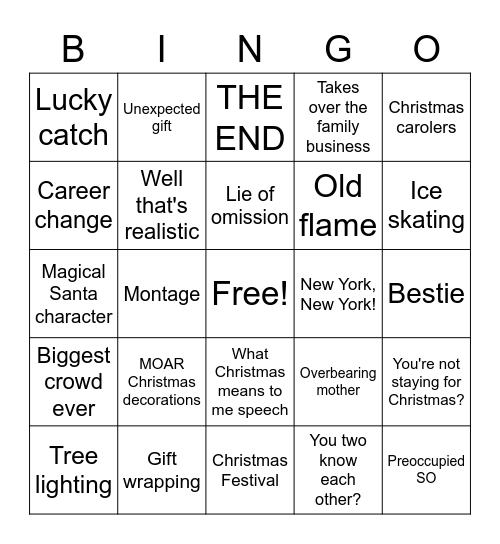 Cheesy Hallmark Christmas Movie Bingo Card