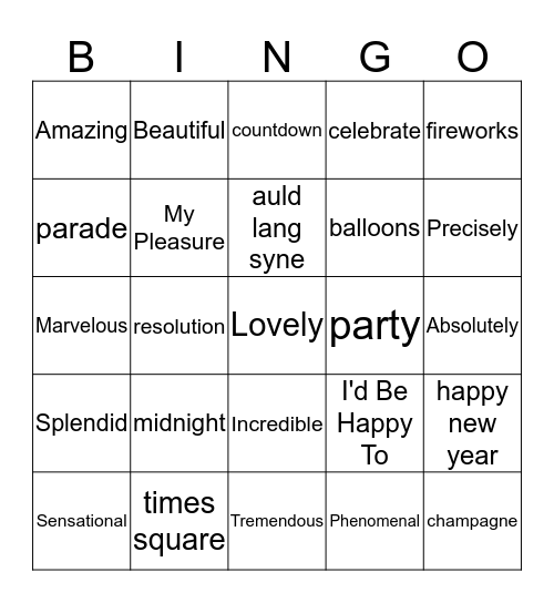 P.I. BINGO - New Year's Edition! Bingo Card