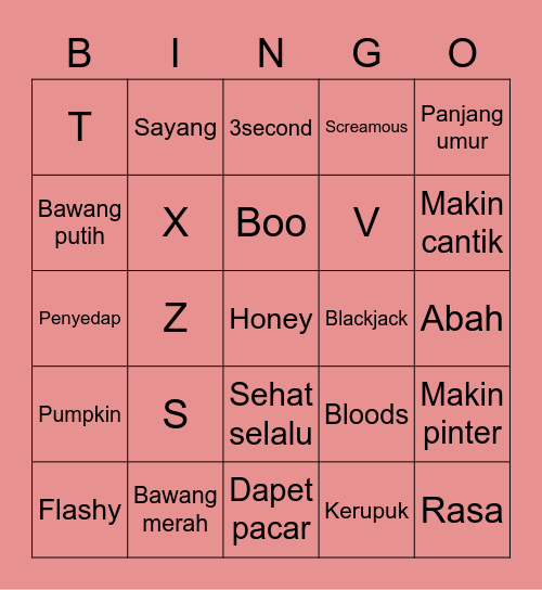 Shyna Bingo Card