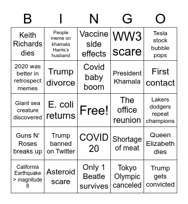 2021 Bingo Card