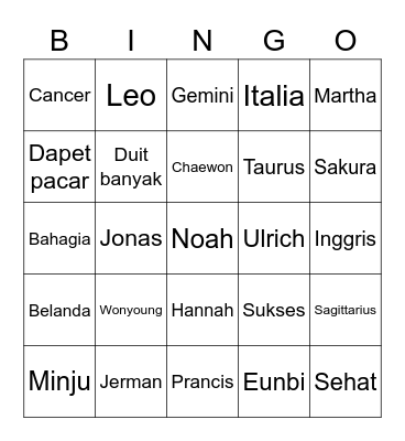 Untitled Bingo Card