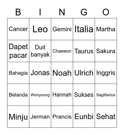 Untitled Bingo Card