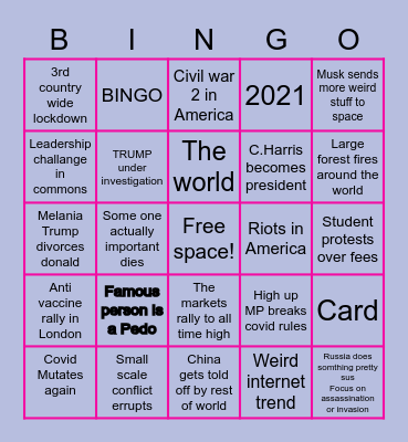 2021 Bingo : worlds burning edition Bingo Card