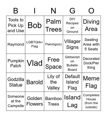 Dream Island Bingo Card