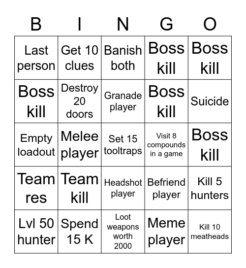 Hunt Bingo!! Bingo Card