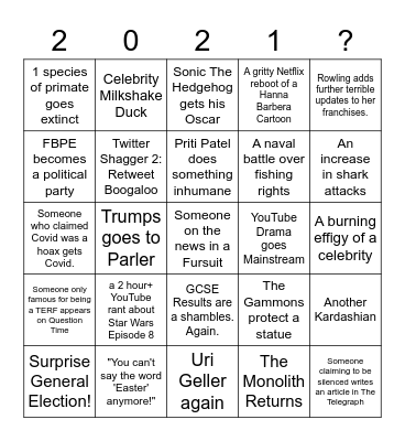 2021 Apocalypse Bingo Card