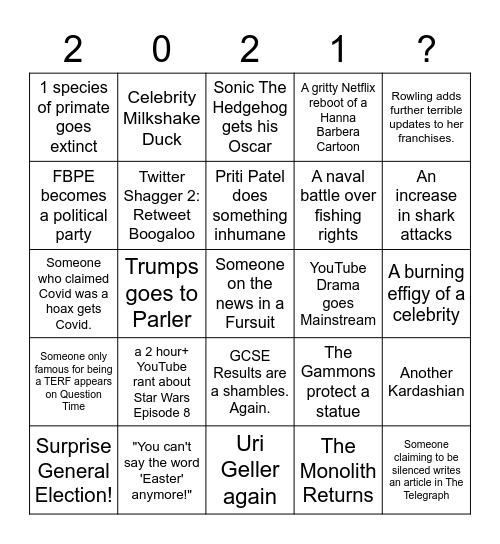 2021 Apocalypse Bingo Card