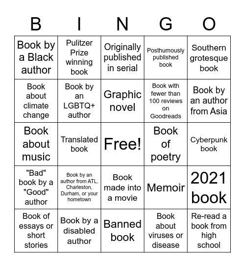 The Reading Bongo Challenge Bingo Card