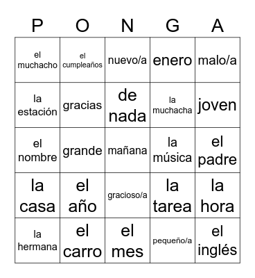 Semester 1 Vocab Review S2021 Bingo Card