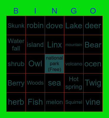 nature Bingo Card