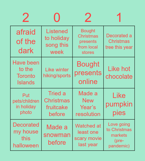 Holiday Bingo! Bingo Card